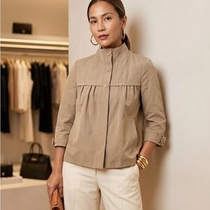 Boss Hugo Boss Tan Perforated Pleated Jacket | Size 6